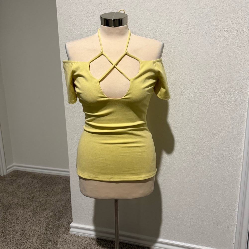 Yellow Off-Shoulder Cut out Halter Top